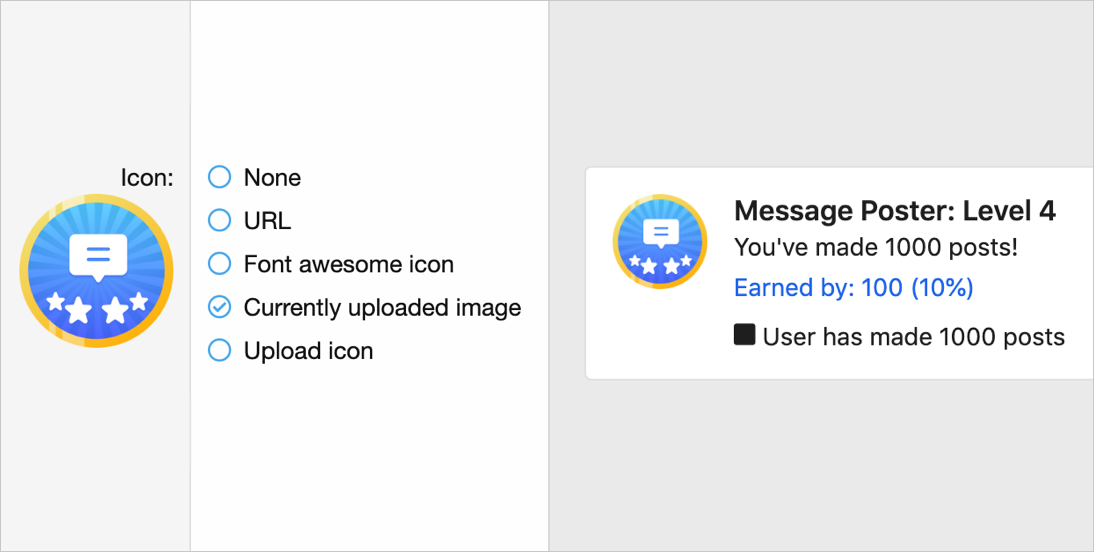 Preview of an achievement icon being changed on gaming.audent.io