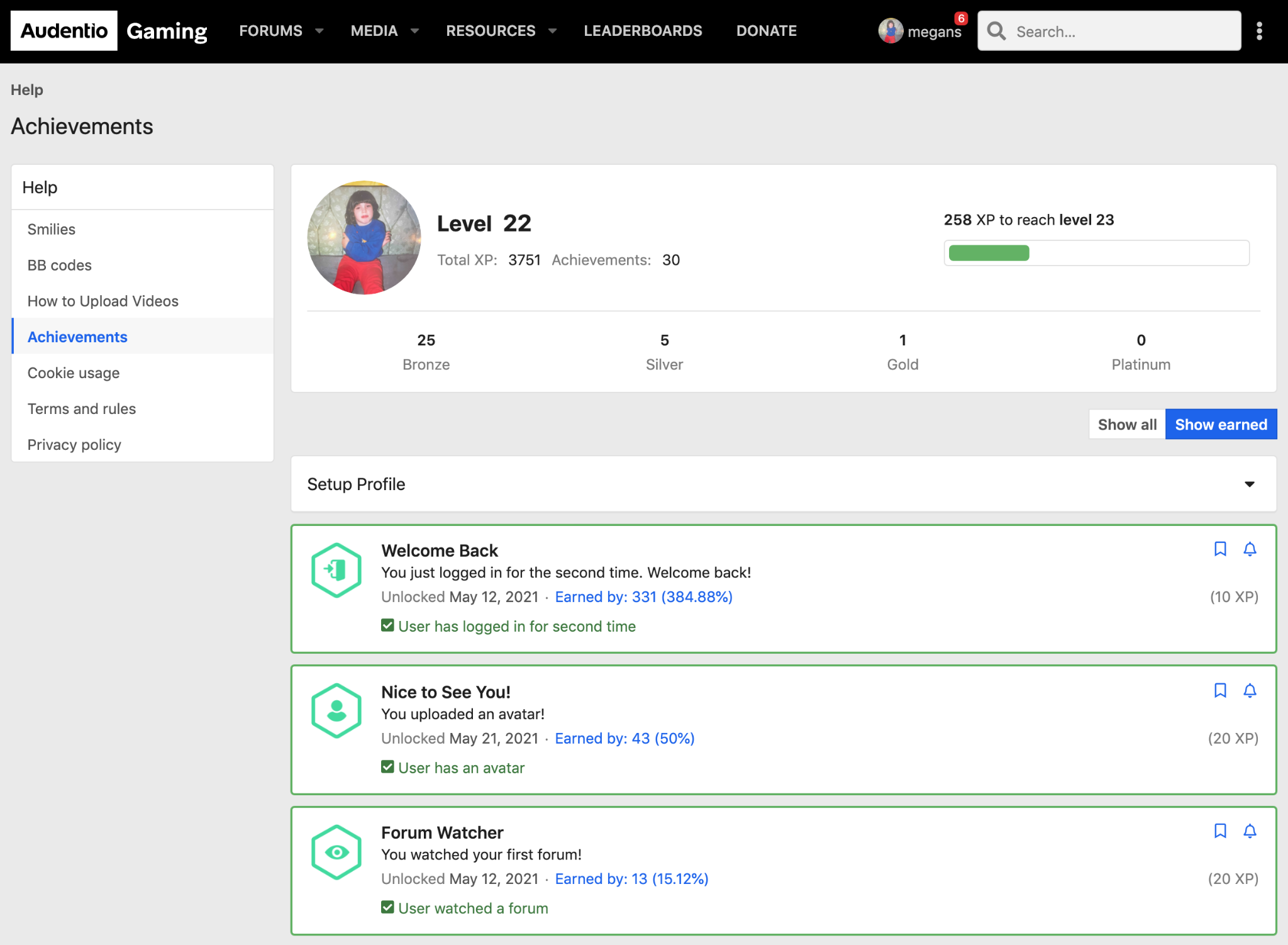 Preview of Achievements being used on  gaming.audent.io