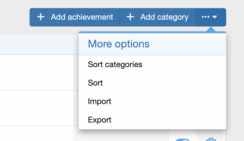 Preview of additional options for achievements on gaming.audent.io