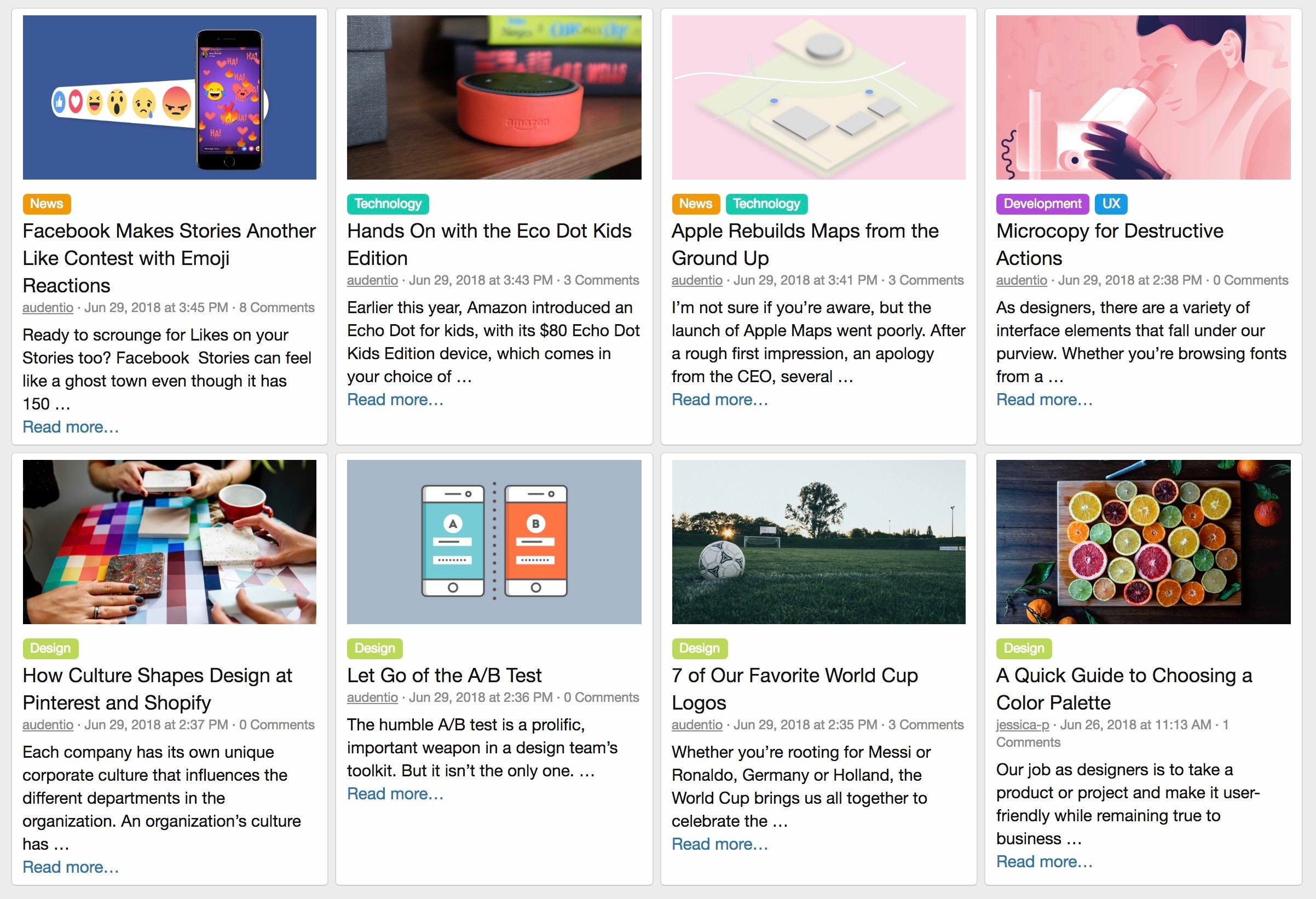 View of the grid layout on the article list