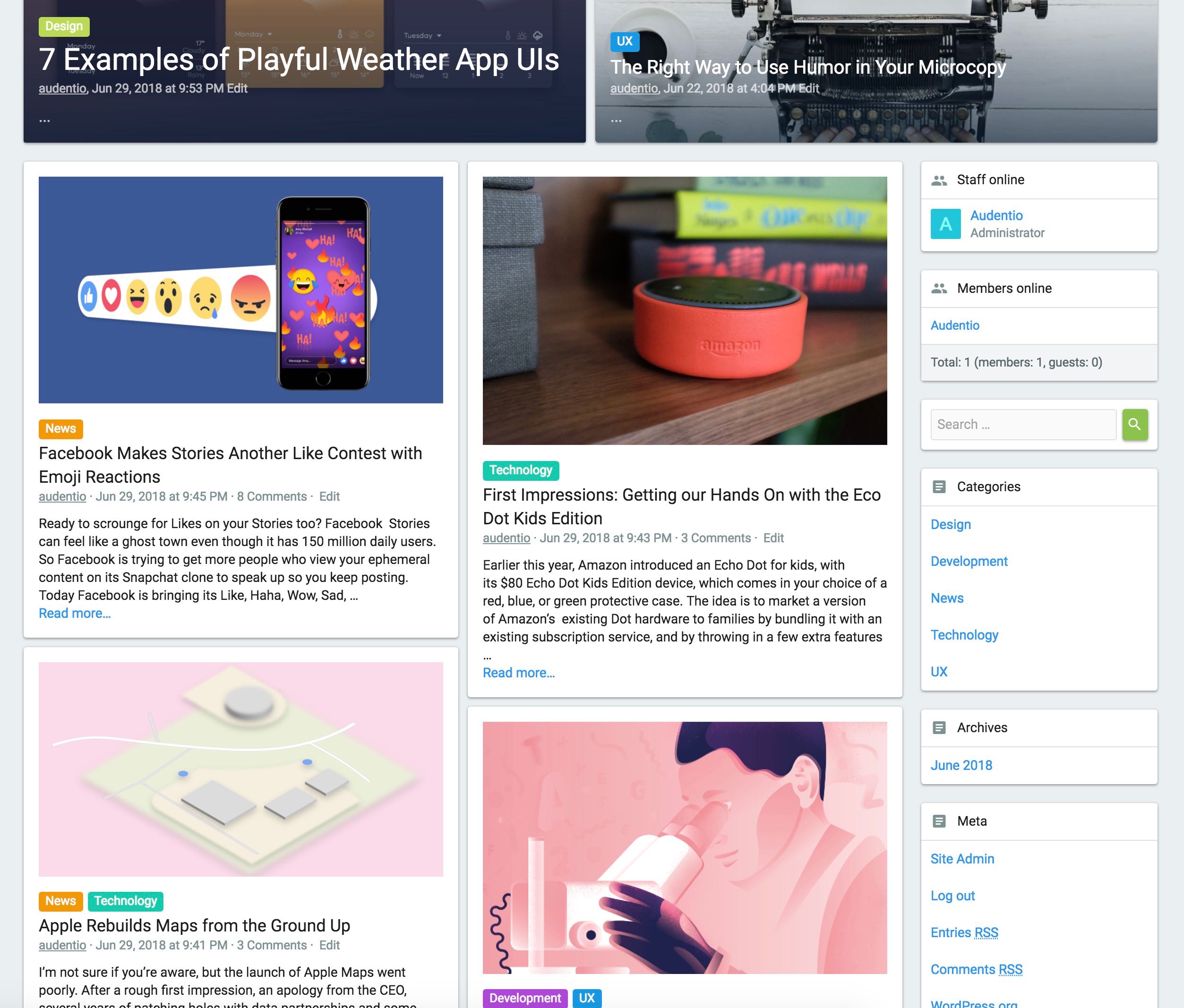 View of the masonry layout on the article list