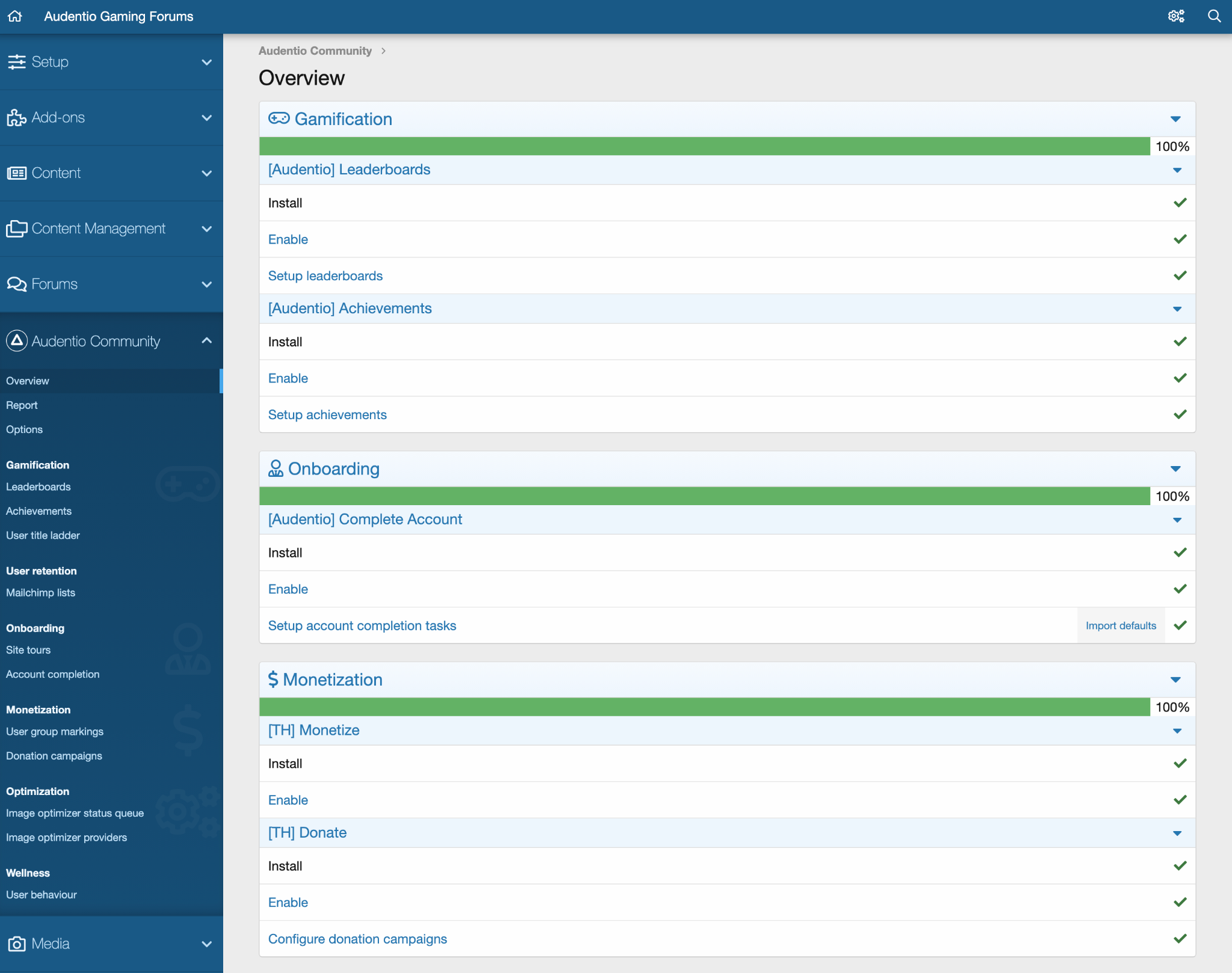 Preview of the overview section within the Audentio Community add-on image