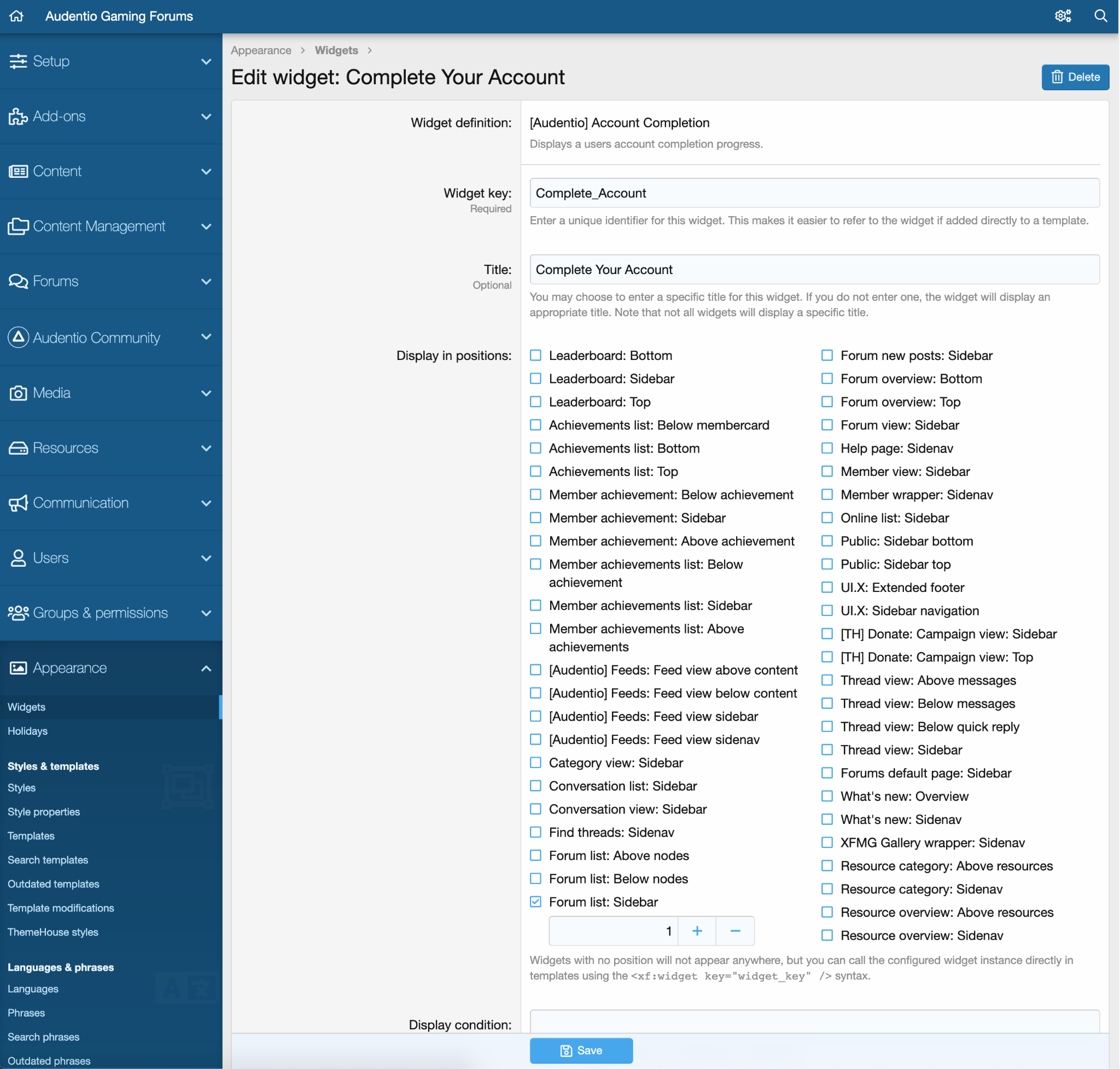 View of Complete Account account widget being created