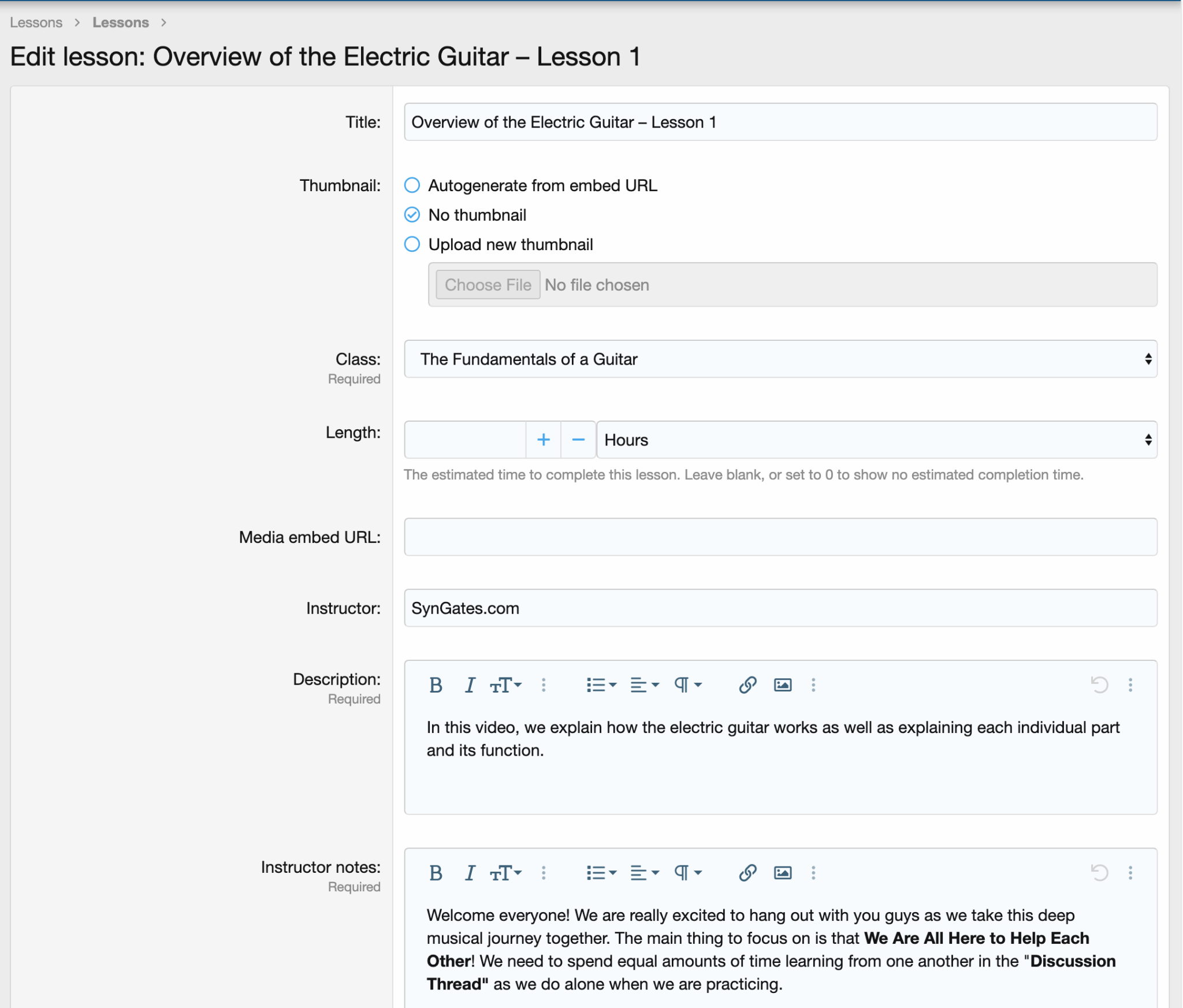Preview of creating lesson within Achievements on gaming.audent.io