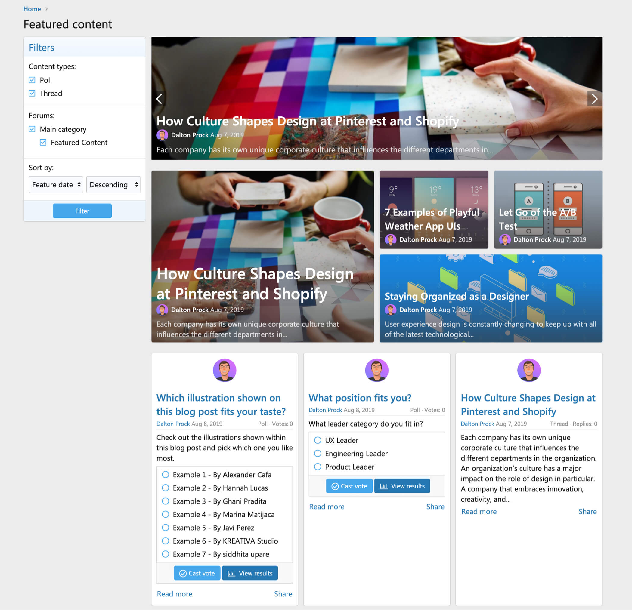 Preview of grid view on the featured content page image