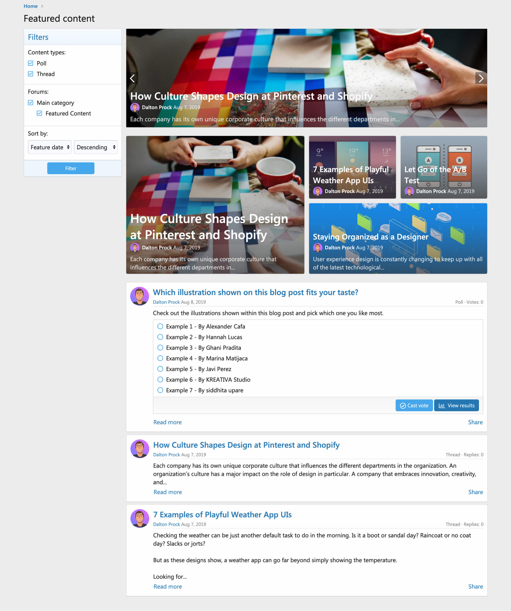 Preview of default view on the featured content page image