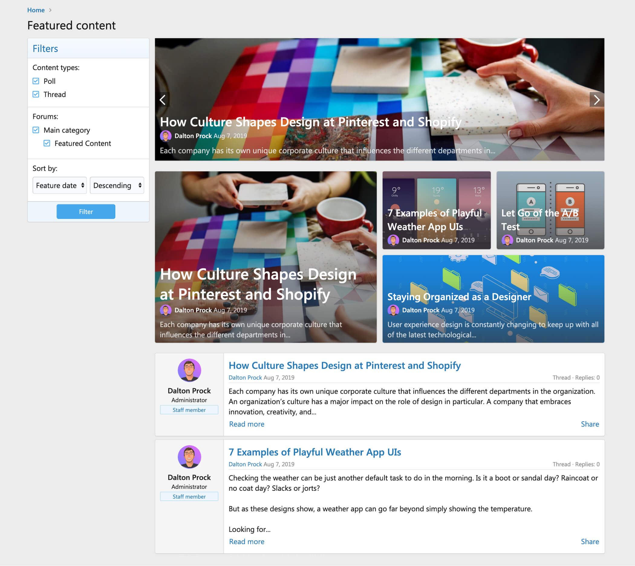 Preview of postbit view on the featured content page image