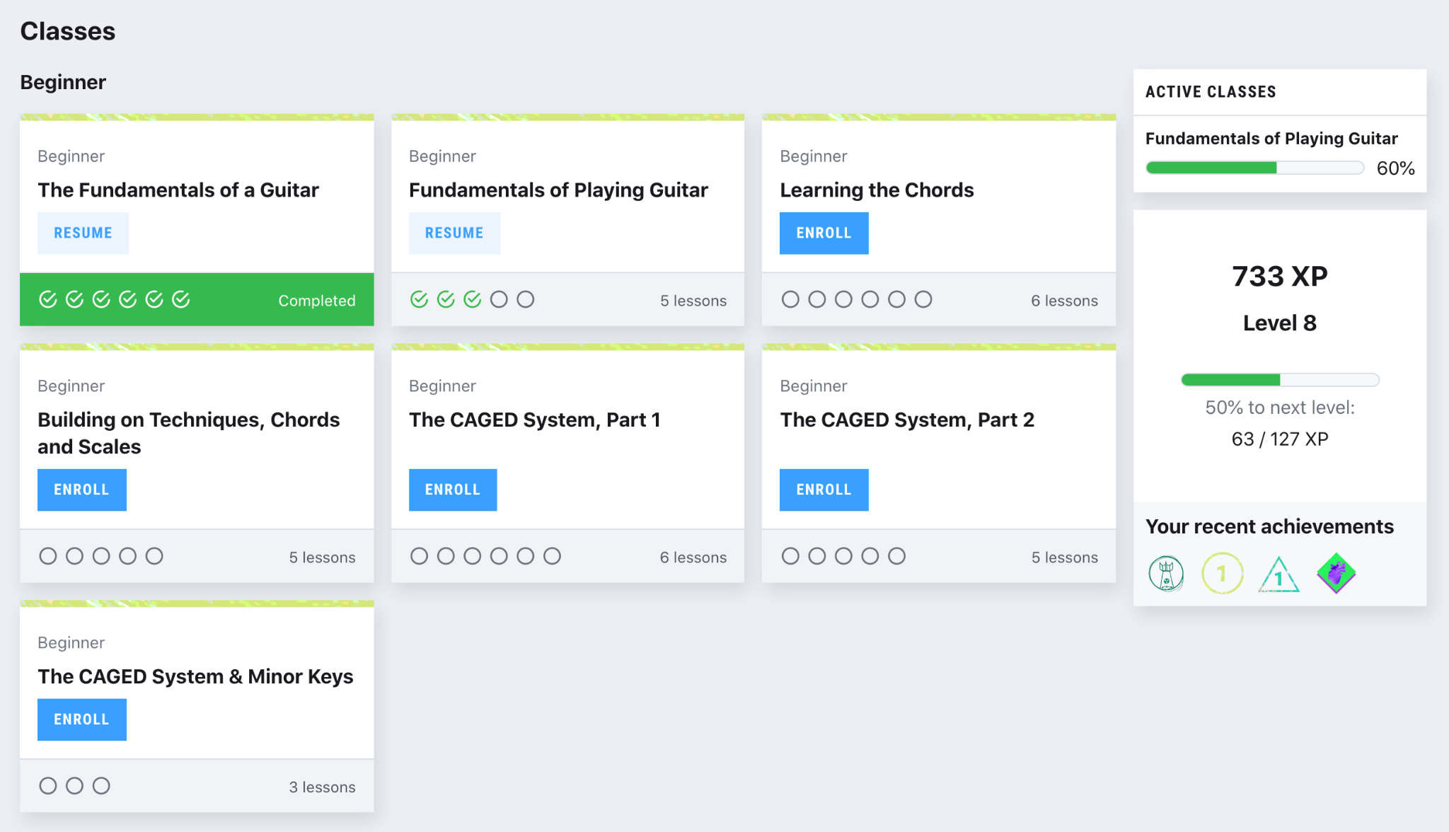Preview of Lessons being used on  gaming.audent.io
