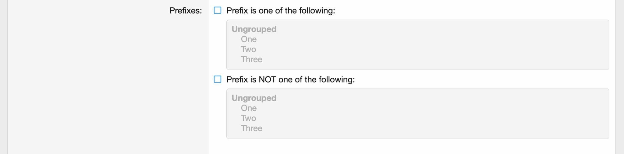 Preview of setting up prefix criteria