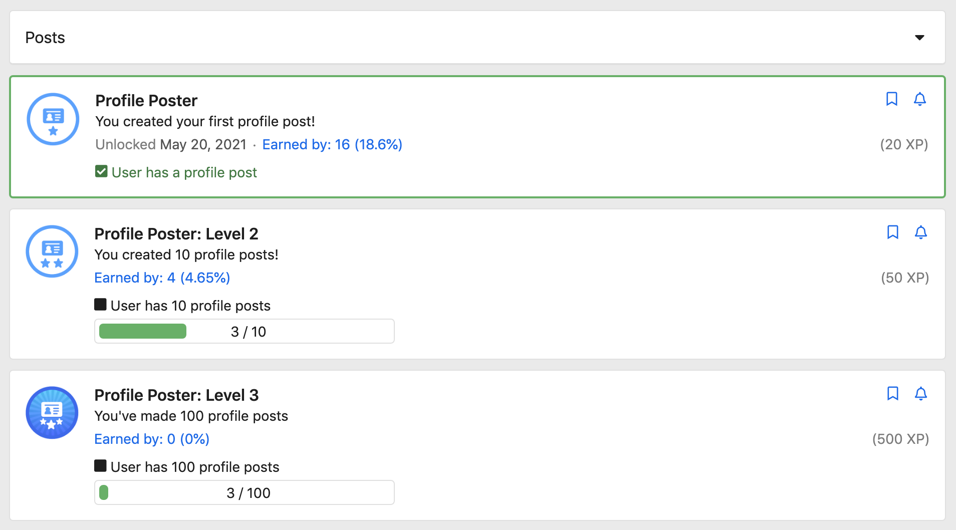 Preview of stock achievements that are viewable on gaming.audent.io